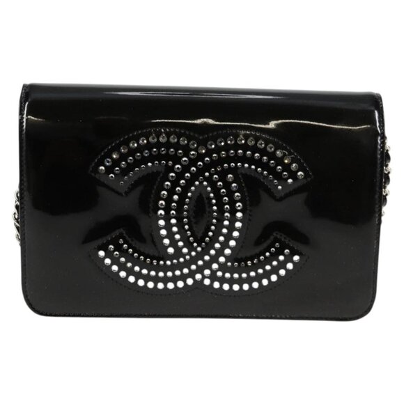 CHANEL Chain Shoulder Bag Enamel Black CC Auth - Picture 2 of 16